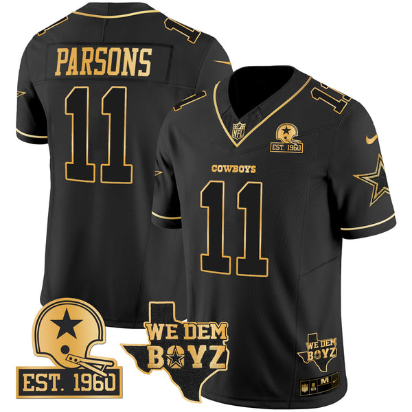 Men's Cowboys Est. 1960 & We Dem Boyz Patch Gold Vapor Limited Jersey V2 - All Stitched - Black Gold - Micah Parsons — view 1