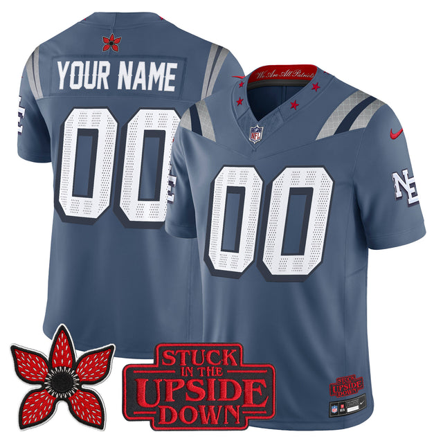 New England Patriots 'Stranger Things Edition' Vapor Limited Custom Jersey V2 - All Stitched - Storm Blue — view 1