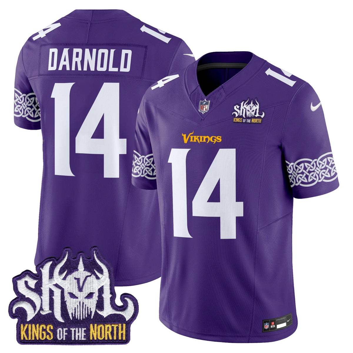 Men's Minnesota Vikings Kings Of The North Patch Vapor Limited Jersey V2 - All Stitched - Purple - Sam Darnold — view 1