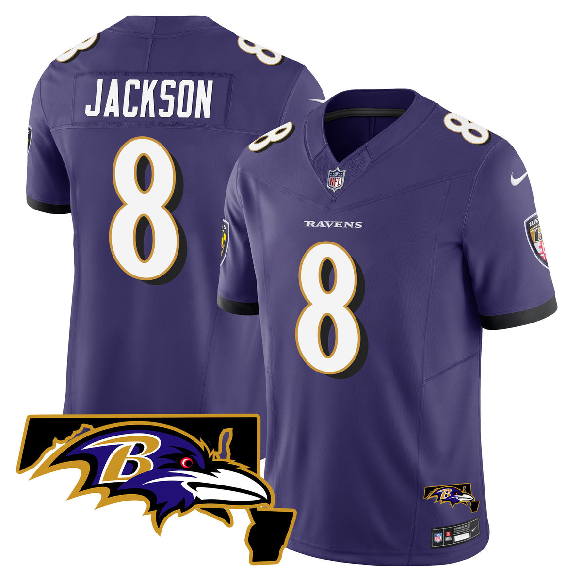 Men's Ravens Maryland Patch Vapor Limited Jersey - All Stitched - Purple - Lamar Jackson — view 1