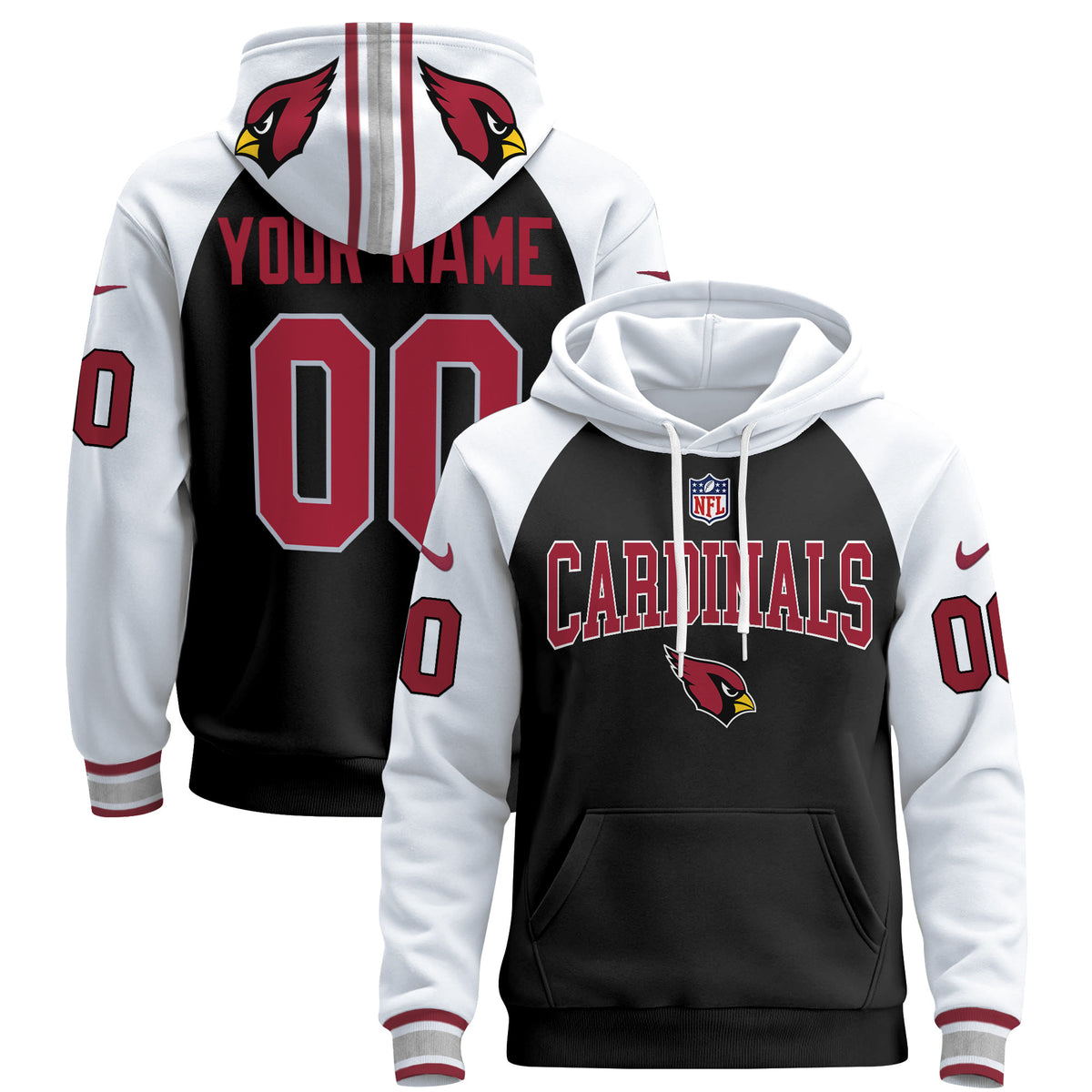 Arizona Cardinals 2024 Custom Pullover Hoodie V2 - All Stitched - Black Alternate — view 1
