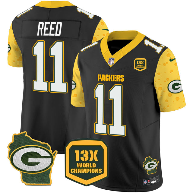 Men's Green Bay Packers 2025 Cheese Vapor Limited Jersey – All Stitched - Black - Jayden Reed — view 1