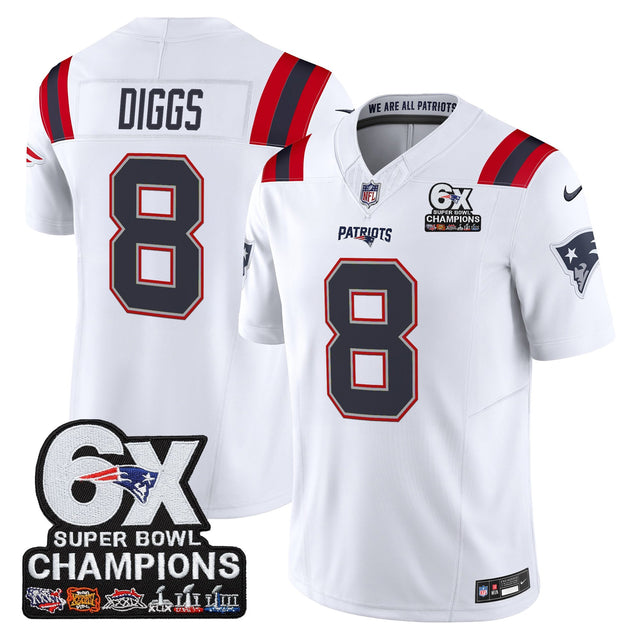 Men's New England Patriots 6-Time Champions Patch Vapor Limited Jersey - All Stitched - White - Stefon Diggs — view 1