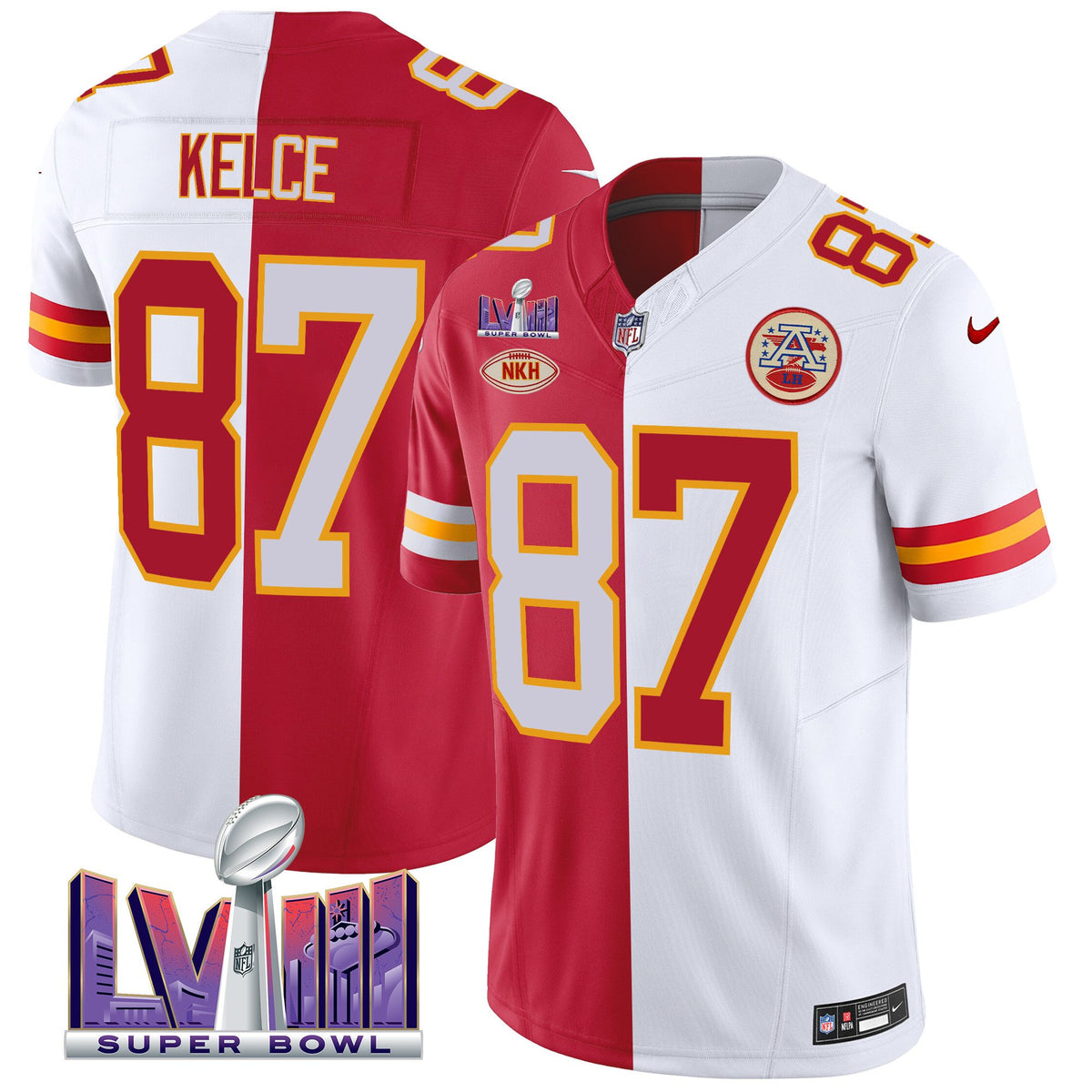 Men's Chiefs Super Bowl LVIII Patch Vapor Jersey V3 - All Stitched - Split - Travis Kelce — view 1