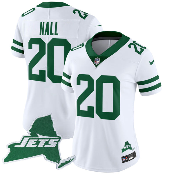 Women's New York Jets Home Patch Vapor Legacy Limited Jersey - All Stitched - White - Breece Hall — view 1