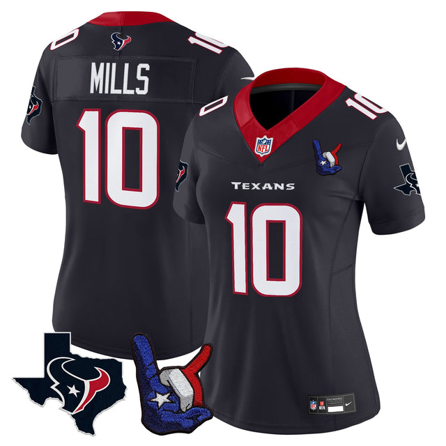 Women's Houston Texans Hand Sign Throwing Up The H Vapor Jersey - All Stitched - Navy - Davis Mills — view 1