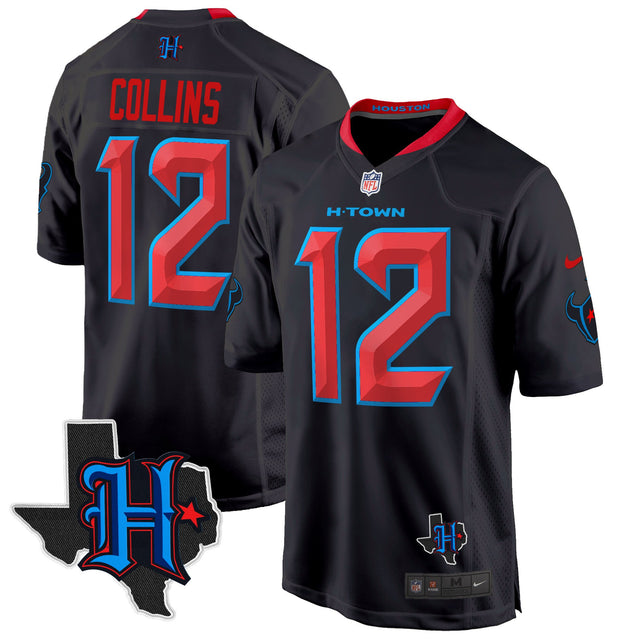 Men's Houston Texans 2024 Texas Patch Game Jersey - All Stitched - Navy Limited - Nico Collins — view 1