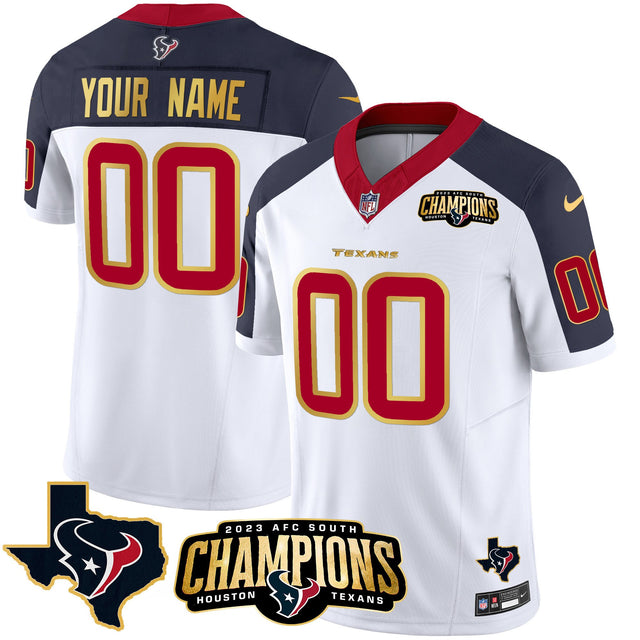 Houston Texans 2023 AFC South Champions Patch Gold Trim Vapor Custom Jersey - All Stitched - Inverted — view 1