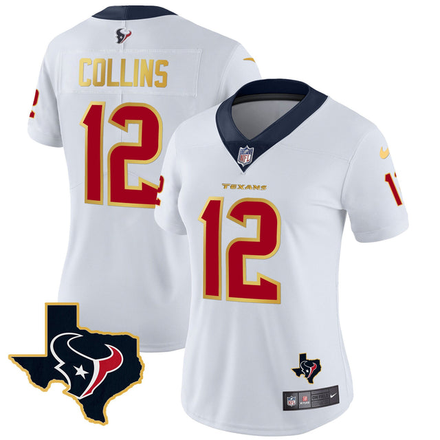 Women's Houston Texans Gold Trim Vapor Jersey - All Stitched - White - Nico Collins — view 1