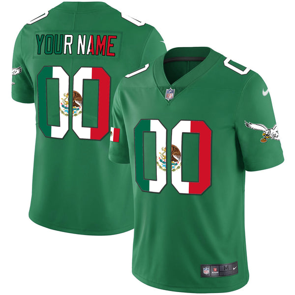Eagles Mexico Gold & Kelly Vapor Custom Jersey - All Stitched - Kelly Green — view 1