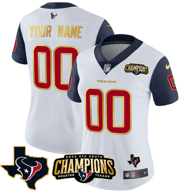 Houston Texans 2023 AFC South Champions Patch Gold Trim Vapor Custom Jersey - All Stitched - Navy Sleeves — view 1