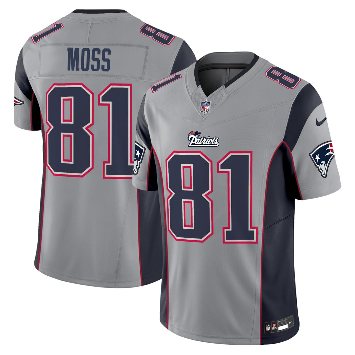 Randy Moss Patriots Gray Jersey - All Stitched - Gray — view 1