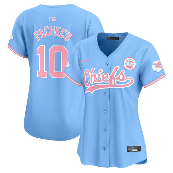Women's Chiefs Bubblegum Pink Vapor Premier Limited Jersey - All Stitched - Light Blue - Isiah Pacheco — view 1