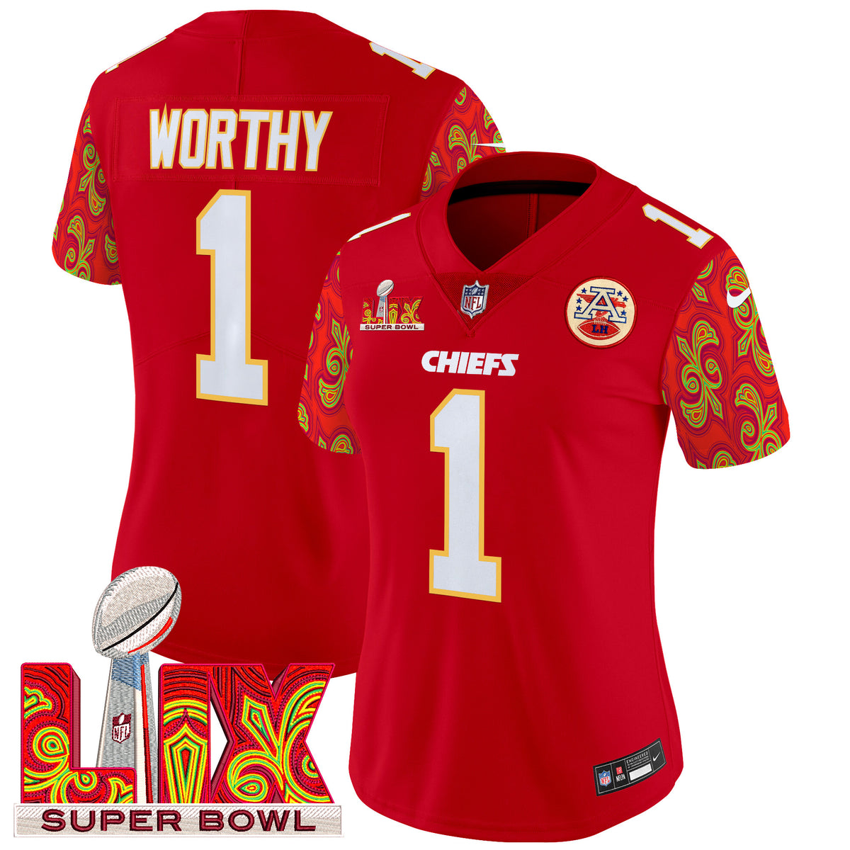 Women's Chiefs Super Bowl LIX Style Vapor Limited Jersey - All Stitched - Red - Xavier Worthy — view 1