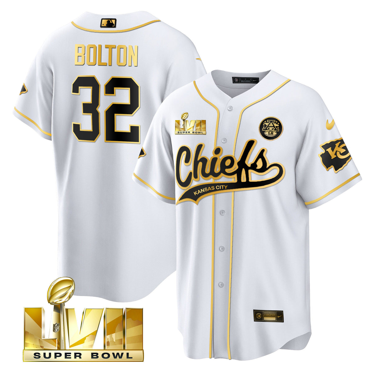 Men's Chiefs Super Bowl LVII Cool Base Jersey V2 - All Stitched - White Gold - Nick Bolton — view 1