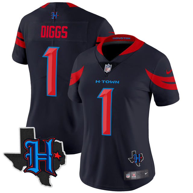 Women's Houston Texans 2024 Texas Patch Vapor Limited Jersey V3 - All Stitched - Navy Limited - Stefon Diggs — view 1