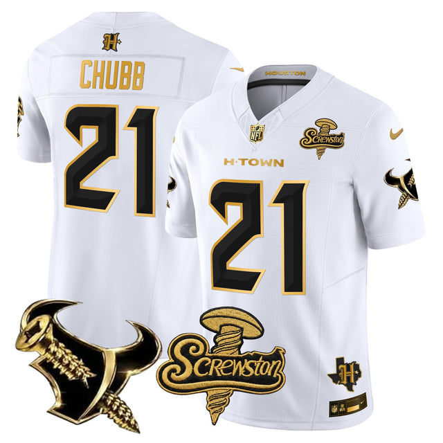 Men's Houston Texans DJ Screw Gold Vapor Limited Jersey - All Stitched - White Gold - Nick Chubb — view 1