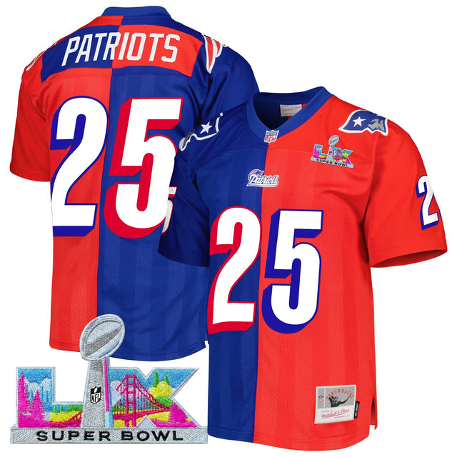 Men's New England Patriots Super Bowl LX Throwback Jersey - All Stitched - Split - #25 Patriots — view 1