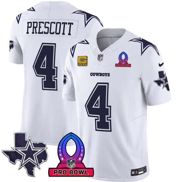 Men's Cowboys 2024 Pro Bowl Patch Vapor Jersey - All Stitched - White - Dak Prescott — view 1