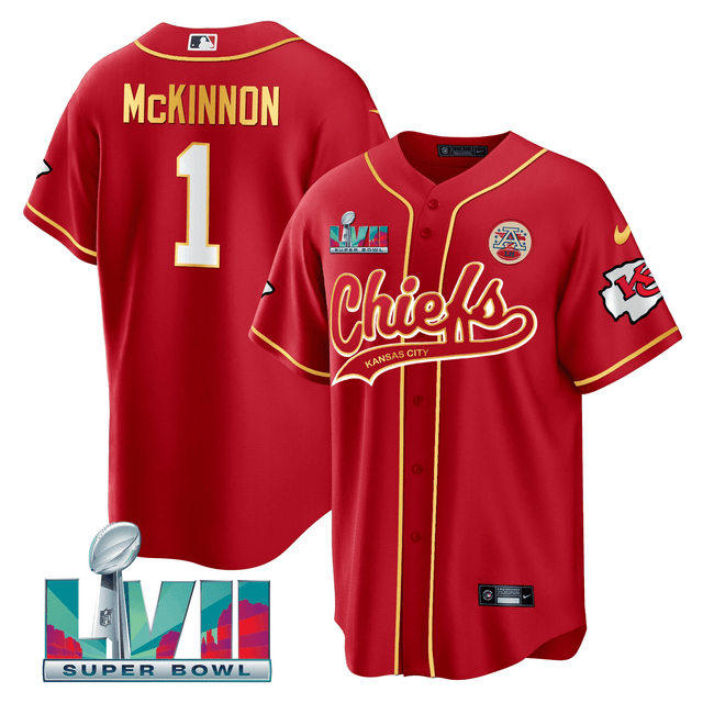 Youth's Chiefs Super Bowl LVII Cool base Jersey - All Stitched - Red - Jerick McKinnon — view 1
