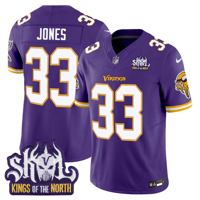 Men's Minnesota Vikings King Of The North Patch Throwback Vapor Limited Jersey - All Stitched - Purple - Aaron Jones — view 1