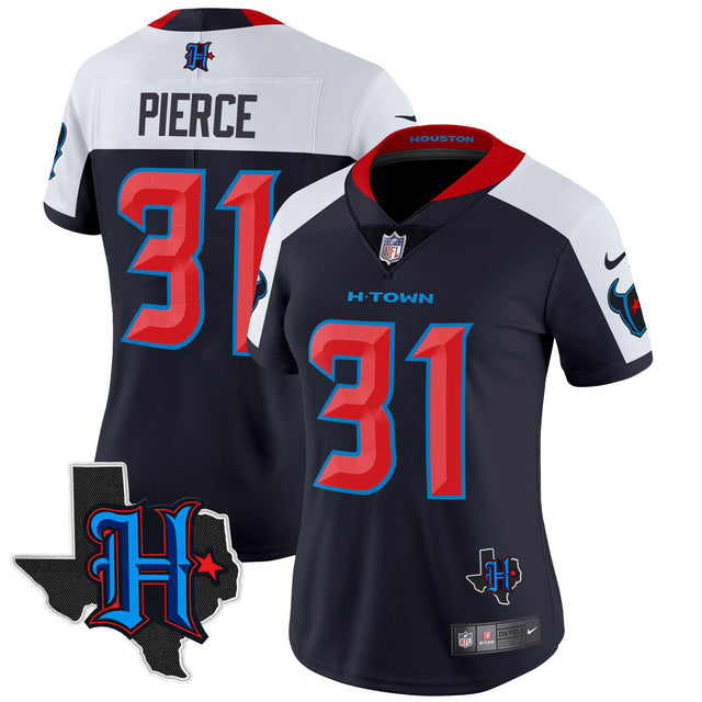 Women's Houston Texans 2024 Texas Patch Vapor Limited Jersey V2 - All Stitched - Navy Alternate - Dameon Pierce — view 1