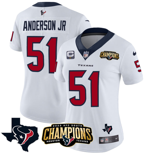Women's Houston Texans 2023 AFC South Champions Patch Vapor Jersey - All Stitched - White - Will Anderson Jr — view 1
