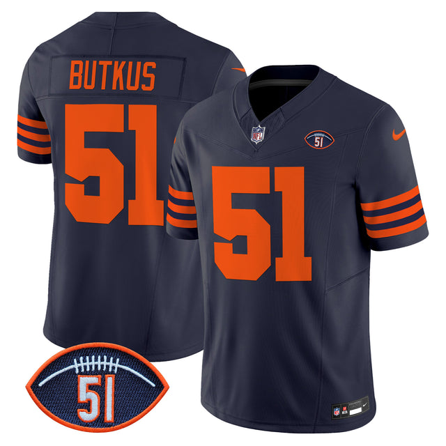 Men's Chicago Bears Dick Butkus Patch Throwback Vapor Limited Jersey - All Stitched - Navy - Dick Butkus — view 1