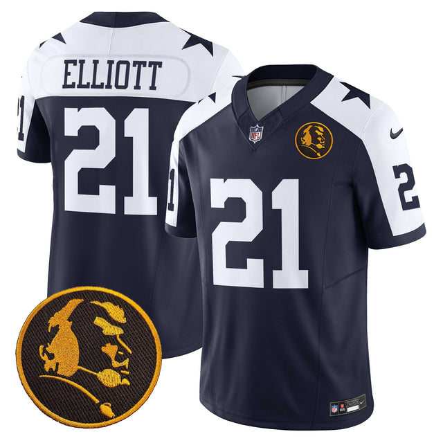 Men's Cowboys Texas & John Madden Patch Vapor Limited Jersey V2 - All Stitched - Navy Alternate - Ezekiel Elliott — view 1