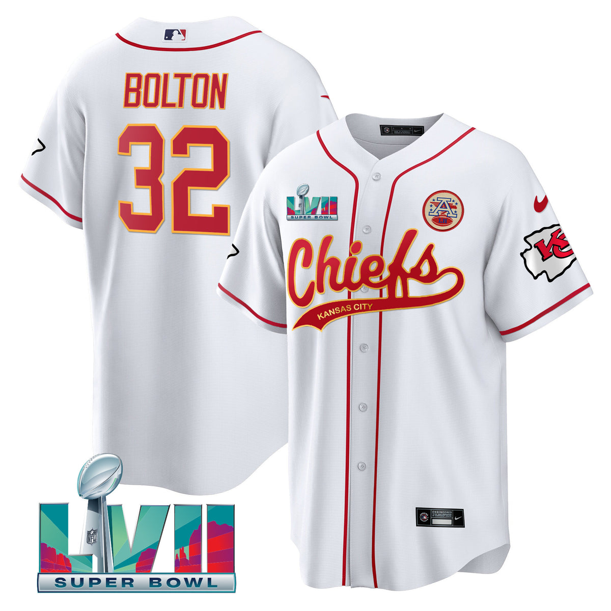 Men's Chiefs Super Bowl LVII Cool Base Jersey V2 - All Stitched - White - Nick Bolton — view 1