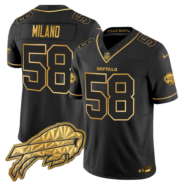 Men's Buffalo Bills 2025 Rivalries Gold Vapor Limited Jersey - All Stitched - Black Gold - Matt Milano — view 1