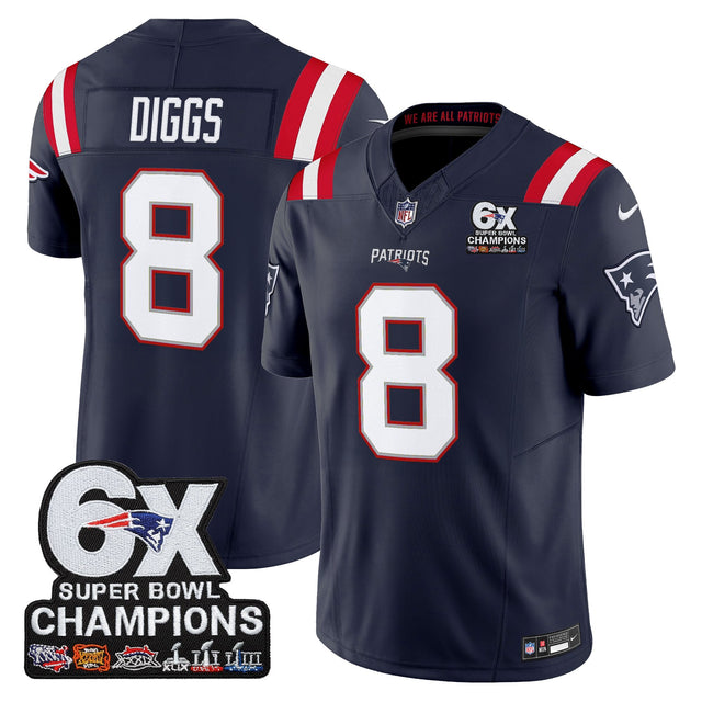 Men's New England Patriots 6-Time Champions Patch Vapor Limited Jersey - All Stitched - Navy - Stefon Diggs — view 1