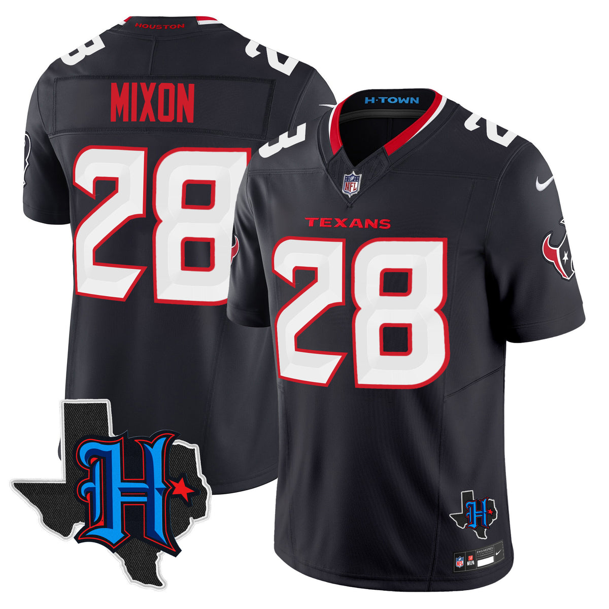 Men's Houston Texans 2024 Texas Patch Vapor Limited Jersey - All Stitched - Navy - Joe Mixon — view 1