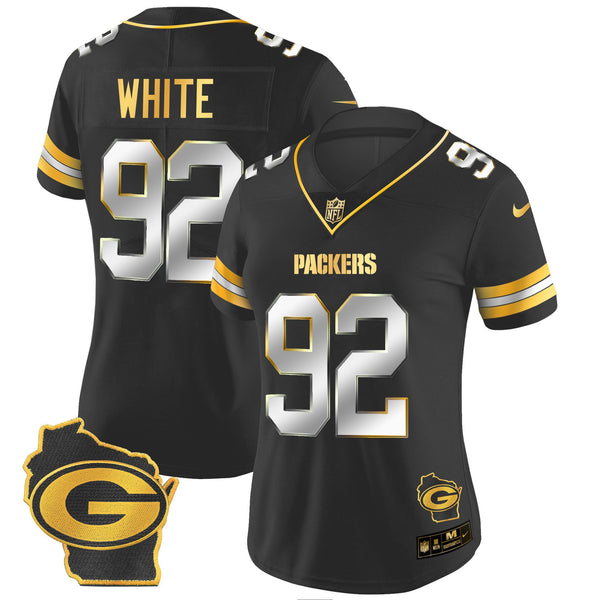 Women's Packers Home Patch Gold Vapor Jersey - All Stitched - Black Limited - Reggie White — view 1