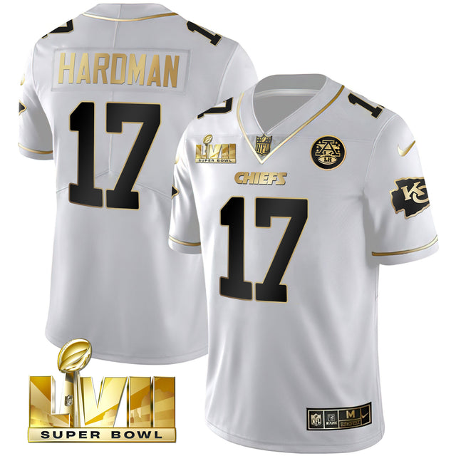 Youth's Chiefs Super Bowl Vapor Gold Jersey - All Stitched - White Gold - Mecole Hardman — view 1