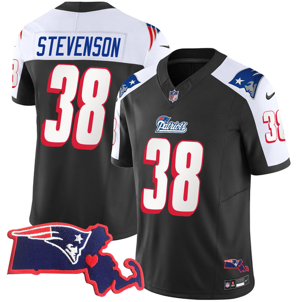 Men's Patriots 1996 Throwback State Patch Vapor Jersey - All Stitched - Black Alternate - Rhamondre Stevenson — view 1