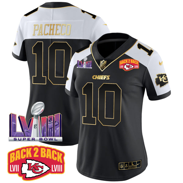 Women's Chiefs Super Bowl LVIII & Back 2 Back Patch Vapor Jersey V2 - All Stitched - Alternate - Isiah Pacheco — view 1