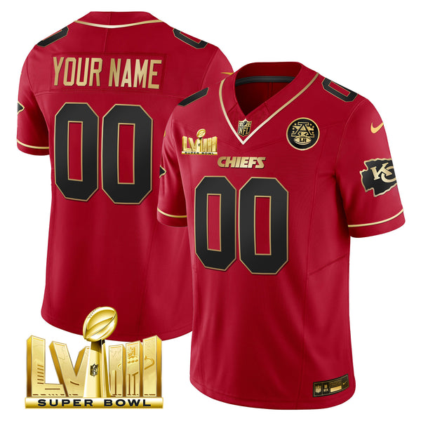 Chiefs Super Bowl LVIII Gold Patch Vapor Custom Jersey - All Stitched - Red Special — view 1