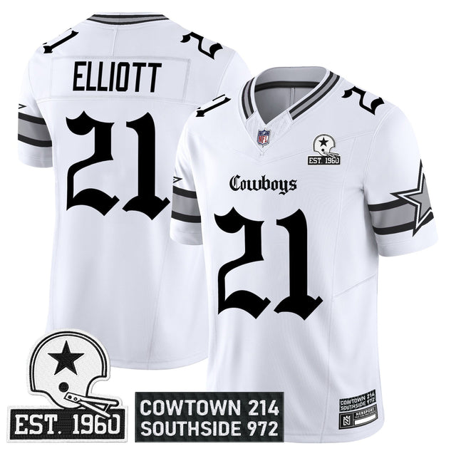 Men's Dallas Cowboys 'Gothic Lone Star Edition' Vapor Limited Jersey - All Stitched - White - Ezekiel Elliott — view 1