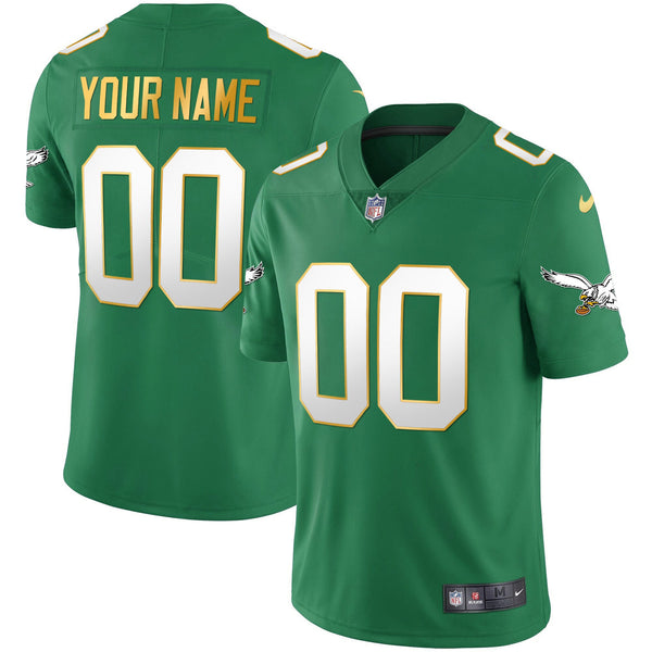 Eagles Kelly Green Gold Custom Jersey - All Stitched - Gold Trim — view 1