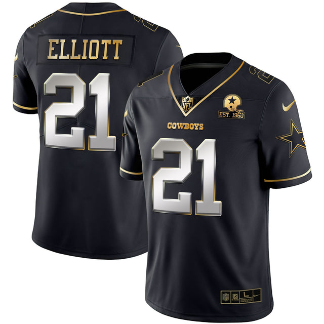 Men's Cowboys Gold & Split Vapor Est 1960 Patch Jersey - All Stitched - Black Limited - Ezekiel Elliott — view 1