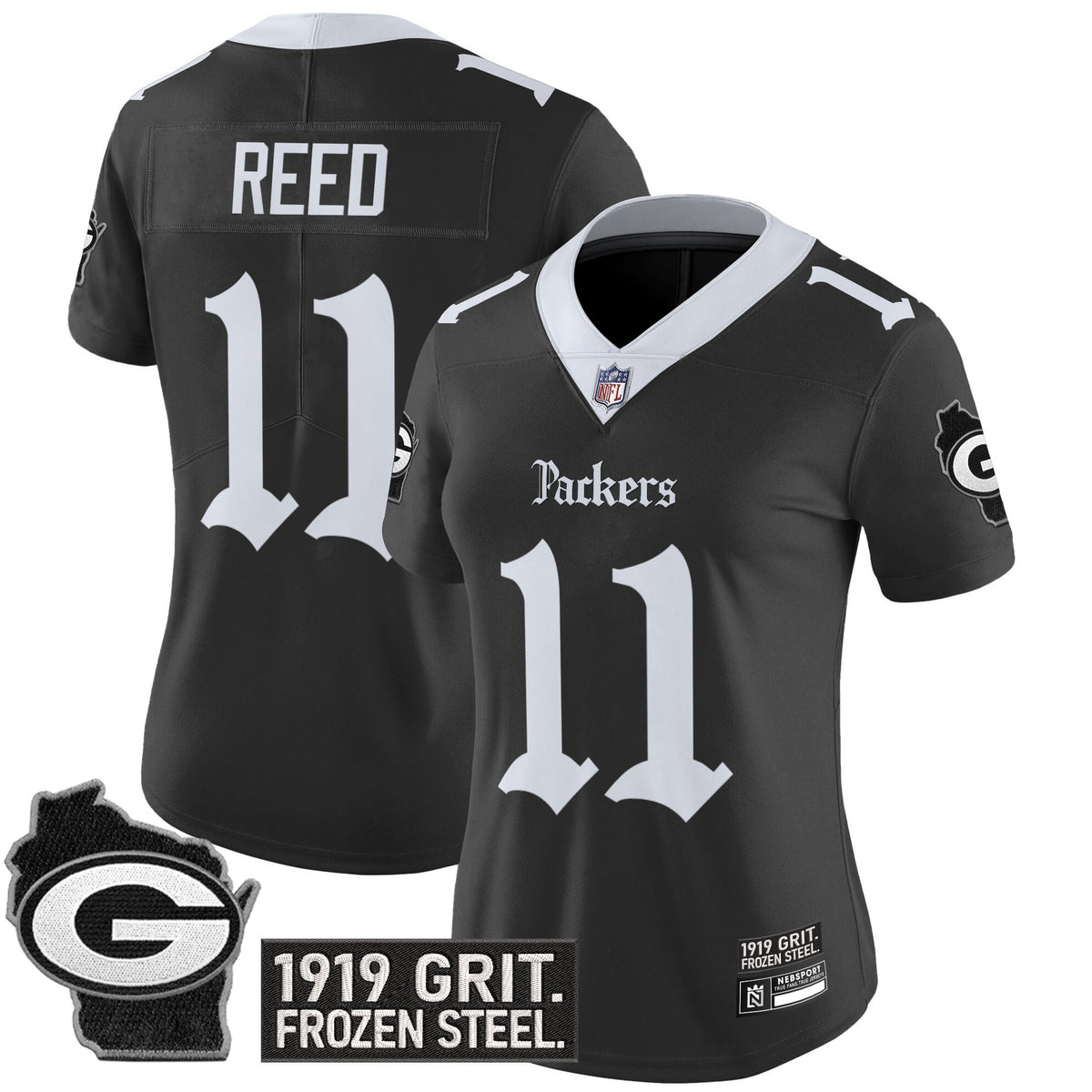 Women's Green Bay Packers 'Gothic Frozen Tundra Edition' Vapor Limited Jersey - All Stitched - Black - Jayden Reed — view 1