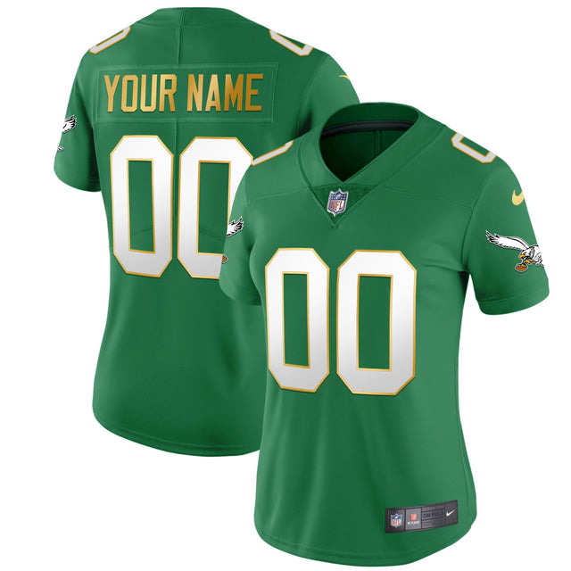 Eagles Kelly Green Gold Custom Jersey - All Stitched - Gold Trim — view 1
