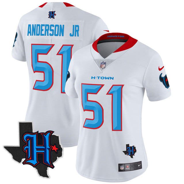 Women's Houston Texans 2024 Texas Patch Vapor Limited Jersey V2 - All Stitched - White Limited - Will Anderson Jr — view 1
