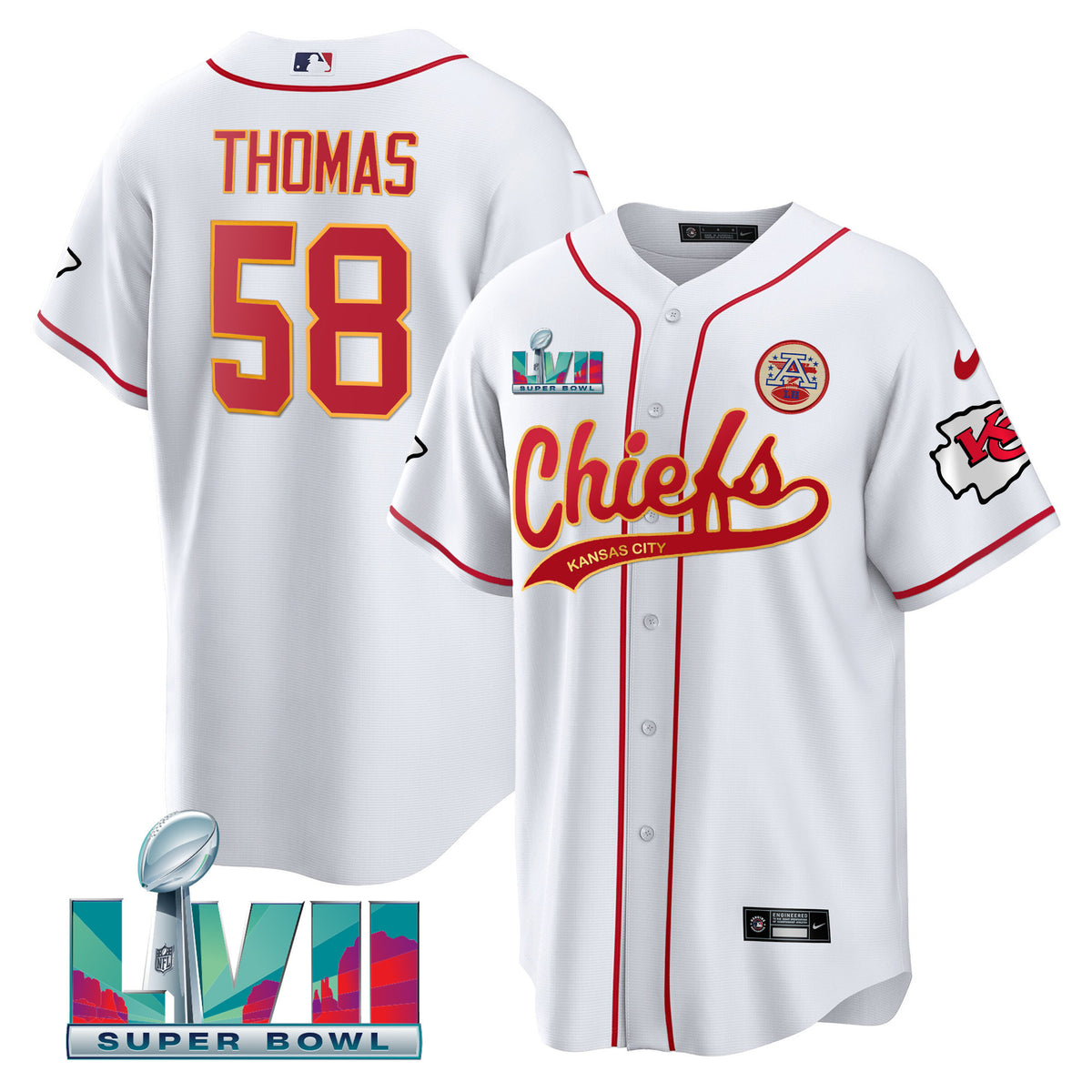 Men's Chiefs Super Bowl LVII Cool base Jersey - All Stitched - White - Derrick Thomas — view 1