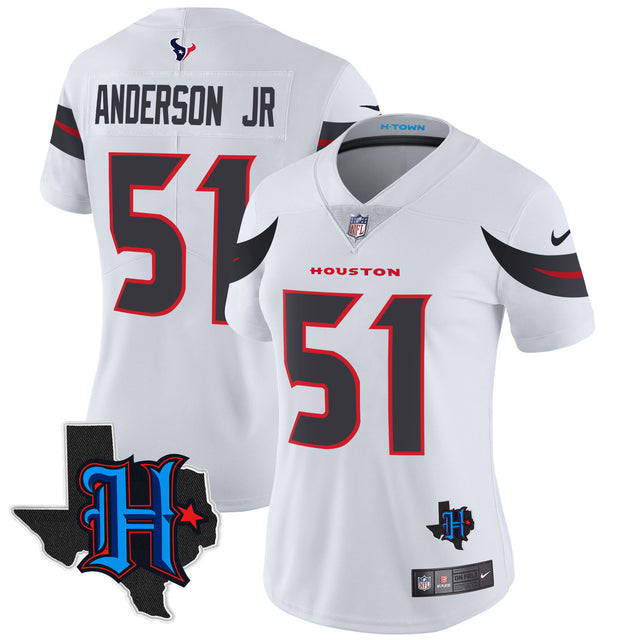Women's Houston Texans 2024 Texas Patch Vapor Limited Jersey - All Stitched - White - Will Anderson Jr — view 1