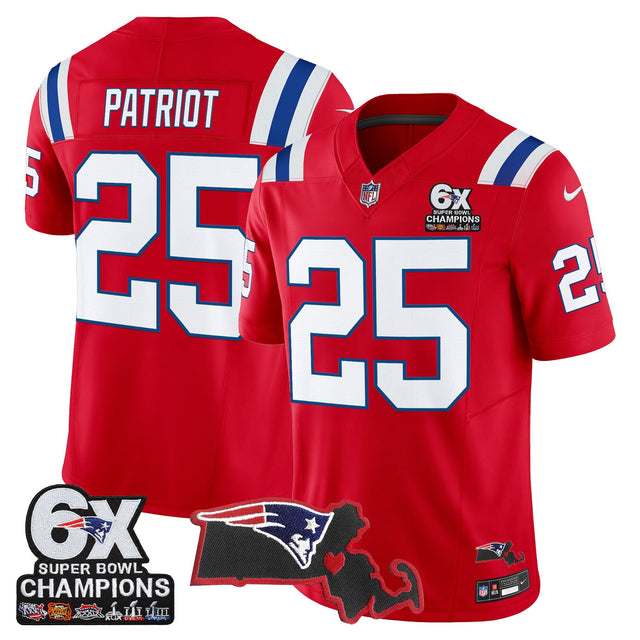 Men's New England Patriots 6-Time Champions & Massachusetts Patch Vapor Limited Jersey - All Stitched - Red - #25 Patriot — view 1