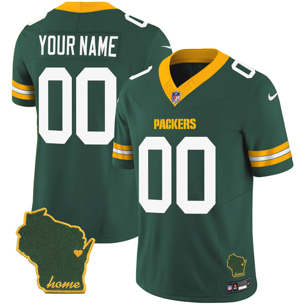 Packers Home Patch Vapor Custom Jersey V2 - All Stitched - Green — view 1