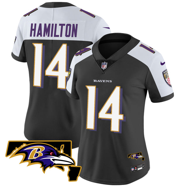 Women's Ravens Maryland Patch Vapor Limited Jersey - All Stitched - Black Alternate - Kyle Hamilton — view 1