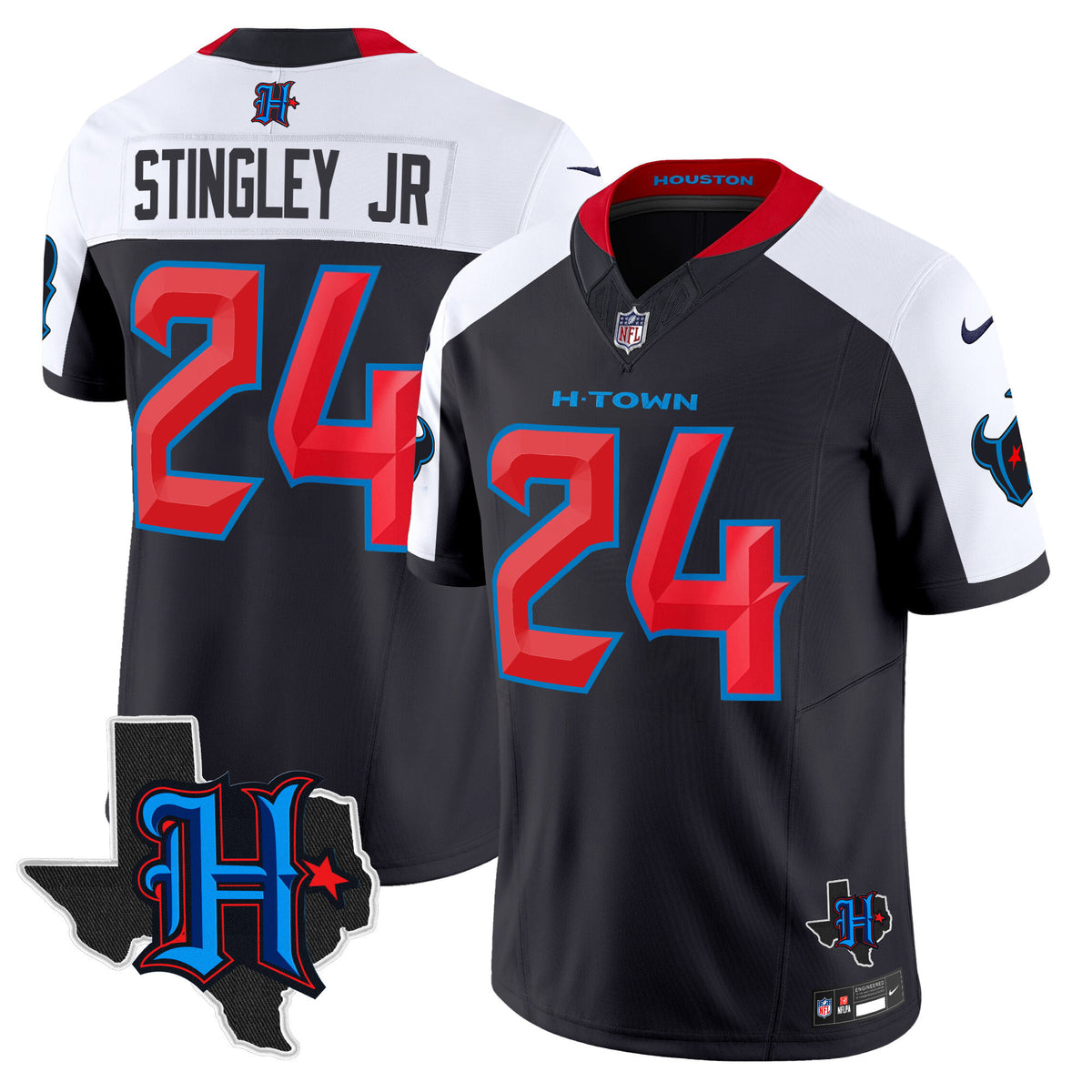 Men's Houston Texans 2024 Texas Patch Vapor Limited Jersey V2 - All Stitched - Navy Alternate - Derek Stingley Jr — view 1